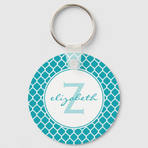 AquaQuatrefoil Monogram Nyckelring