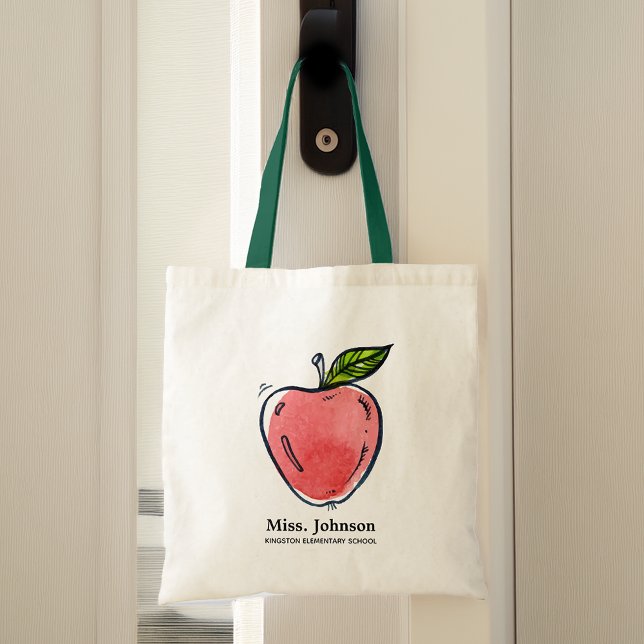 Aquarell Äpple Personlig Lärare Tygkasse (Watercolor Apple Personalized Teacher Tote Bag)