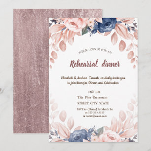 Aquarell Blå Blommor Övningsmiddag Inbjudningar
