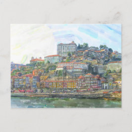Aquarell. Blick über den Douro nach Porto Portugal Vykort