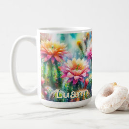 Aquarell Blommande Sukkulent Kaktus Personlig Kaffemugg