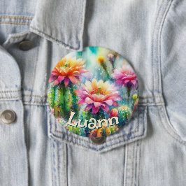 Aquarell Blommande Sukkulent Kaktus Personlig Knapp