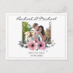 Aquarell Blommig Anpassad Foto Spara Datumet Vykort