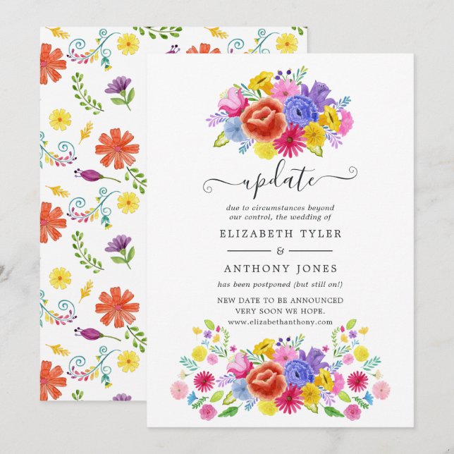 Aquarell Blommig Mexikansk Fiesta Bröllopsuppdater Inbjudningar (Fram/baksida)