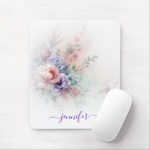 Aquarell Blommiga Pastellfärger Skriptnamn Vertika Musmatta