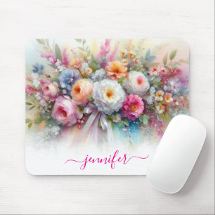 Aquarell Blommor Kalligrafi Skript Ditt Namn Musmatta