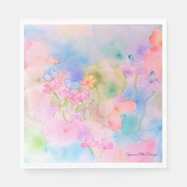 Aquarell blommor pappers servett. pappersservett (Framsidan)