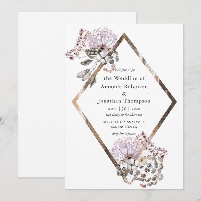Aquarell Boho Torkade blommor Bröllop Inbjudningar (Fram/baksida)