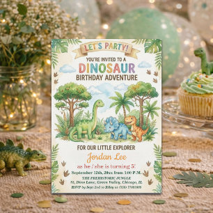Aquarell Dinosaurier Djungel 5-års Födelsedagsfest Inbjudningar
