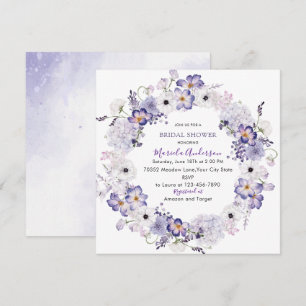 Aquarell eleganta lila blommor bröllopsdusch julkort