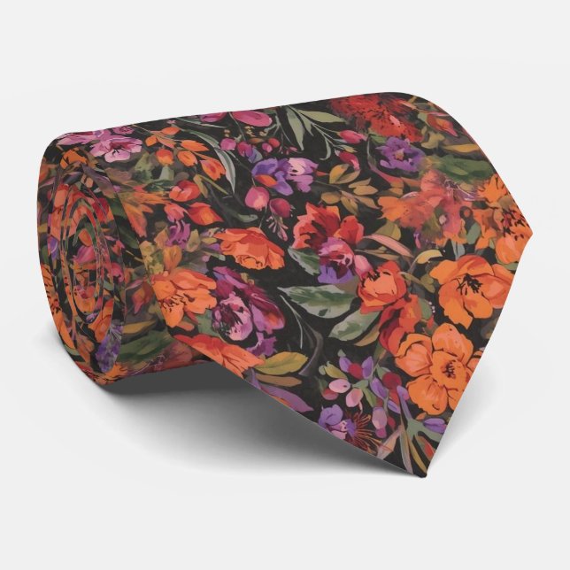 Aquarell Eleganta svarta sommarblommor nyanser Slips (Rullad)
