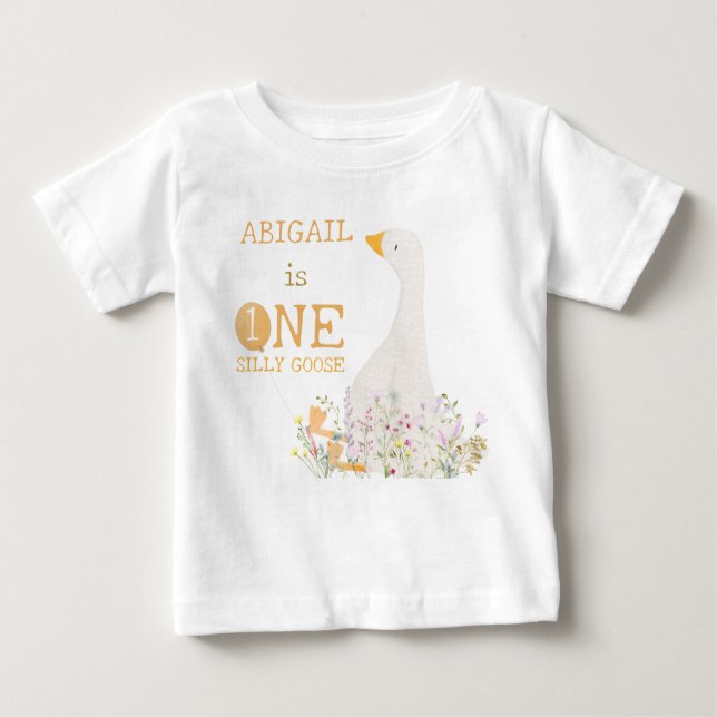 Aquarell En Dum Goose Vildblomma 1-årsdag T Shirt (Framsida)