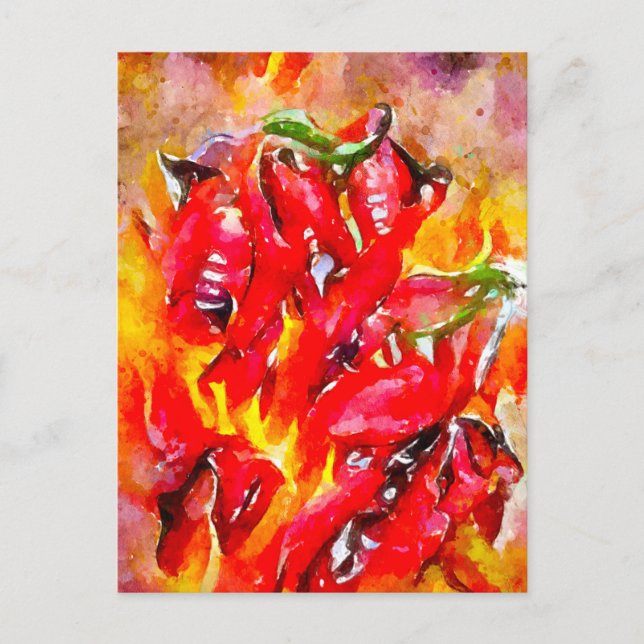 Aquarell feurig brennde Chilischoten. Chili. Vykort (Framsida)