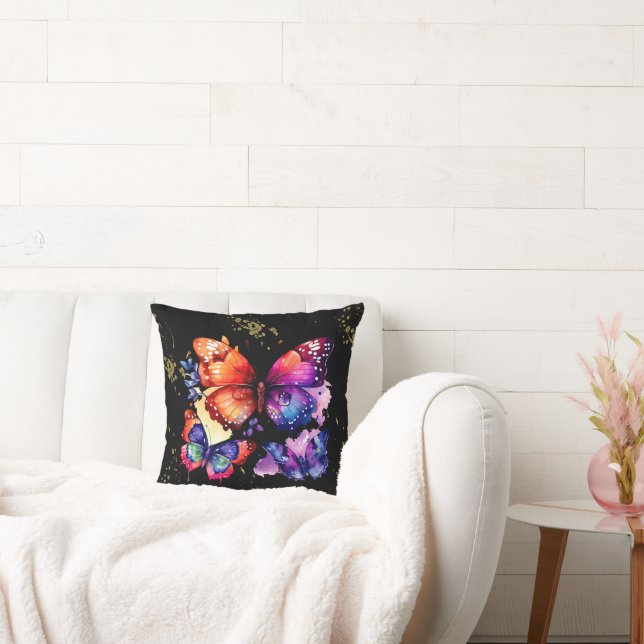 Aquarell Fjärilar Färgglada Falskt Guld Namn Kudde (Soffa)