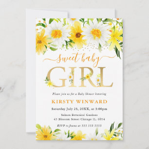 Aquarell gula sommarblommor Baby Shower Inbjudningar