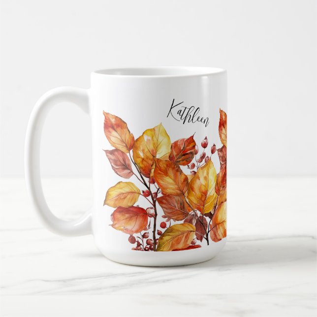 Aquarell Herbst Blätter Design Kaffemugg (Vänster)