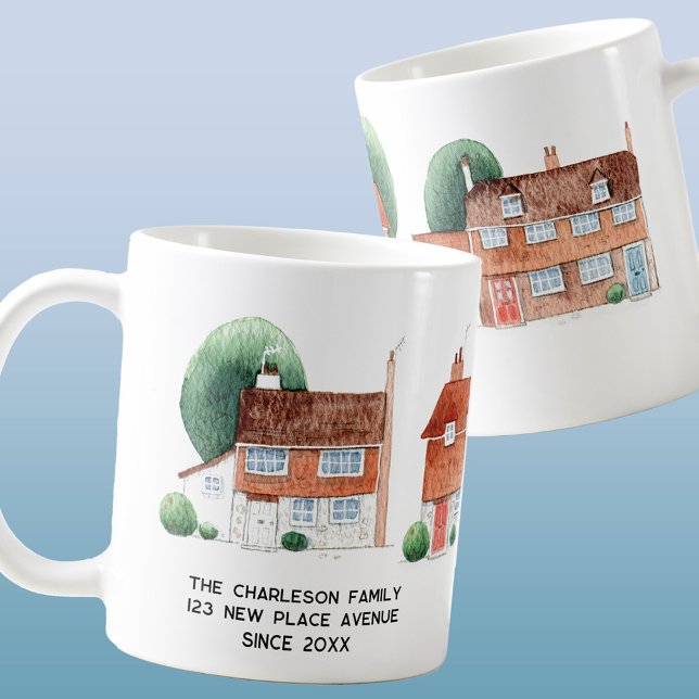 Aquarell Hus Nytt Hem Personligt Kaffemugg (Traditional watercolor houses and cottages personalized custom text mug)