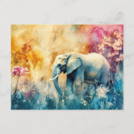 Aquarell Illustration eines Elefanten im Dschungel Vykort