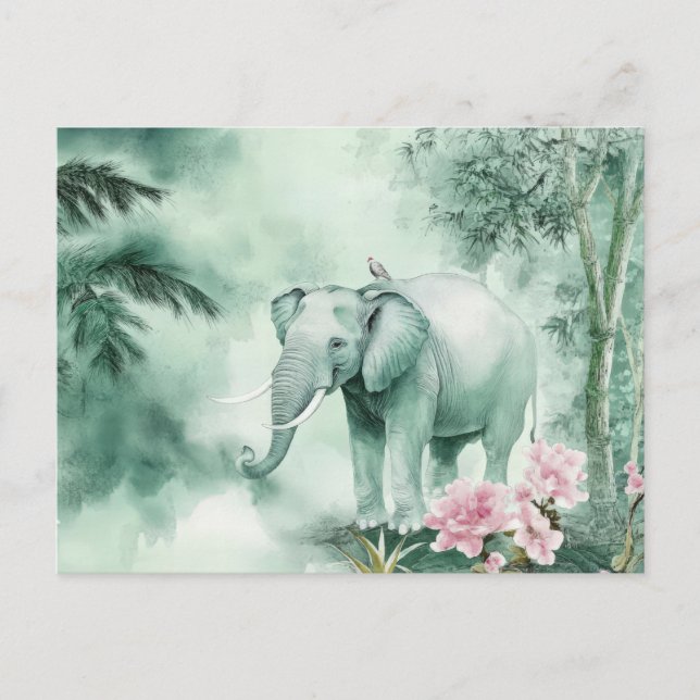 Aquarell Illustration eines Elefanten im Dschungel Vykort (Framsida)