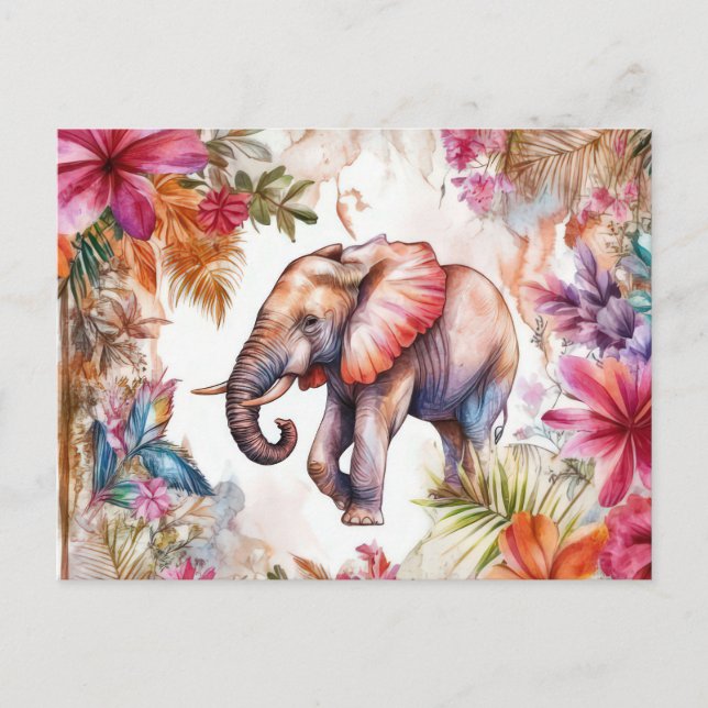 Aquarell Illustration eines Elefanten im Dschungel Vykort (Framsida)