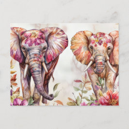Aquarell Illustration eines Elefanten mit Blumen Vykort