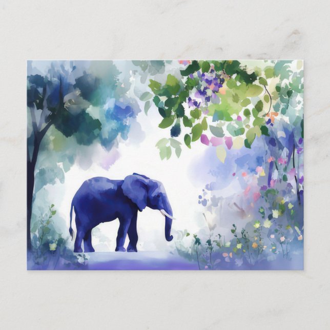 Aquarell Illustration eines Elefanten mit Blumen Vykort (Framsida)
