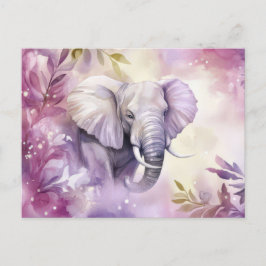 Aquarell Illustration eines Elefanten mit Blumen Vykort