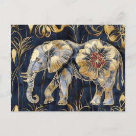 Aquarell Illustration eines Elefanten mit Blumen Vykort
