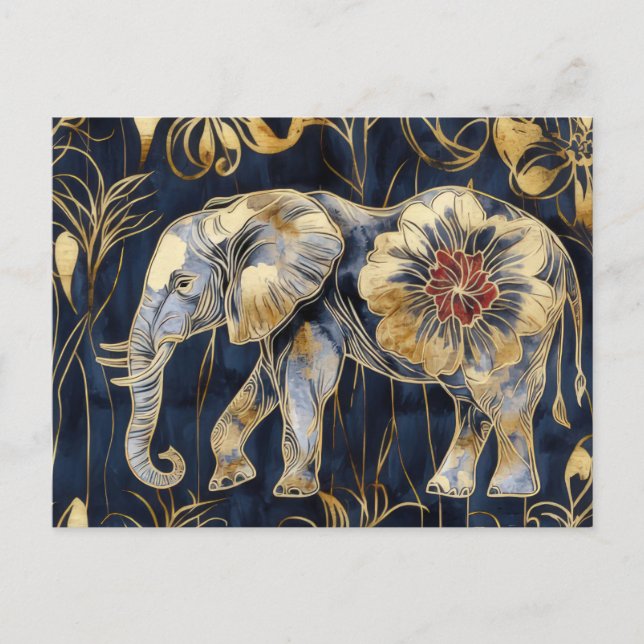 Aquarell Illustration eines Elefanten mit Blumen Vykort (Framsida)