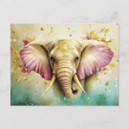 Aquarell Illustration eines Elefanten mit Blumen Vykort