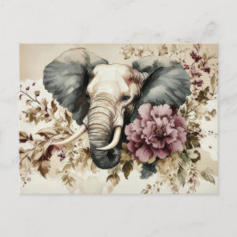 Aquarell Illustration eines Elefanten mit Blumen Vykort