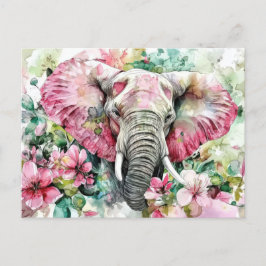 Aquarell Illustration eines Elefanten mit Blumen Vykort