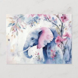 Aquarell Illustration eines Elefanten mit Blumen Vykort