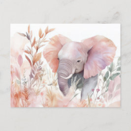 Aquarell Illustration eines Elefanten mit Blumen Vykort