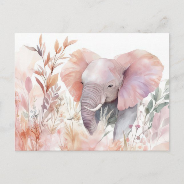 Aquarell Illustration eines Elefanten mit Blumen Vykort (Framsida)