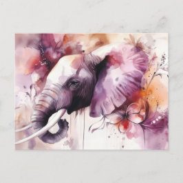 Aquarell Illustration eines Elefanten mit Blumen Vykort