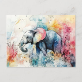 Aquarell Illustration eines Elefanten mit Blumen Vykort