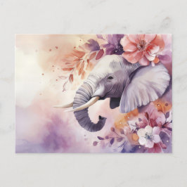 Aquarell Illustration eines Elefanten mit Blumen Vykort