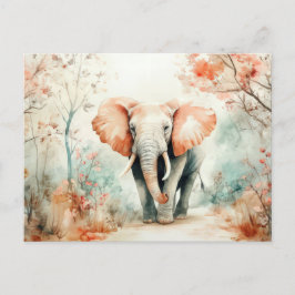 Aquarell Illustration eines Elefanten mit Blumen Vykort