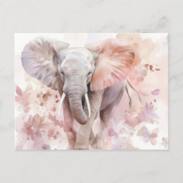 Aquarell Illustration eines Elefanten mit Blumen Vykort