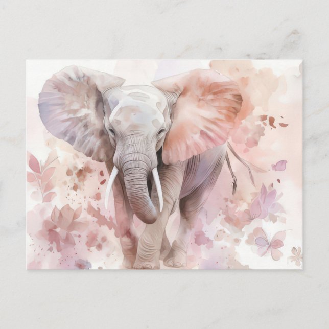 Aquarell Illustration eines Elefanten mit Blumen Vykort (Framsida)