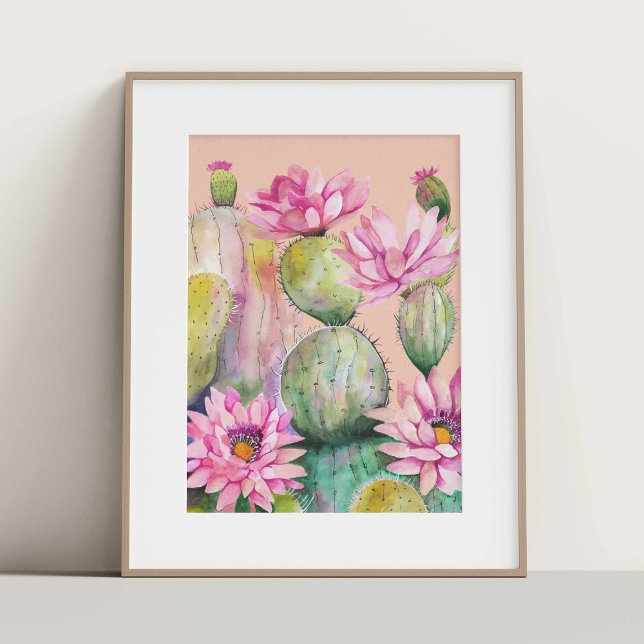 Aquarell Kaktus mit pinken Blüten Poster (Skapare uppladdad)