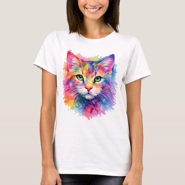 Aquarell Katze T-Shirt - Bunt (Framsida)