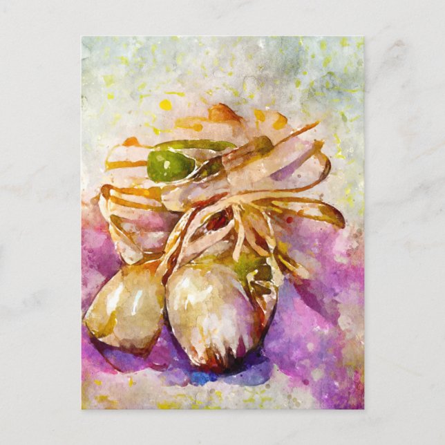Aquarell. Knoblauch gemalt. Knoblauchzehe. Vykort (Framsida)