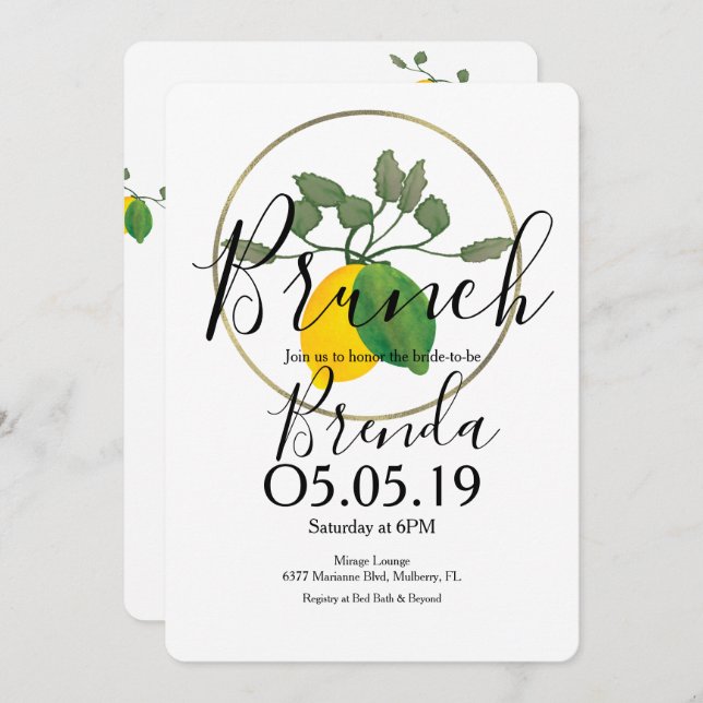 Aquarell Limoncillo Lime Citron Inbjudningar (Fram/baksida)