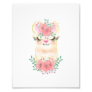 Aquarell Llama med blommotiv Foto Print