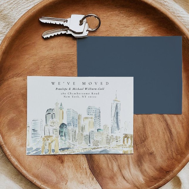 Aquarell New York City Siluett Flytt Meddelande (Watercolor New York City Skyline Moving Announcement)