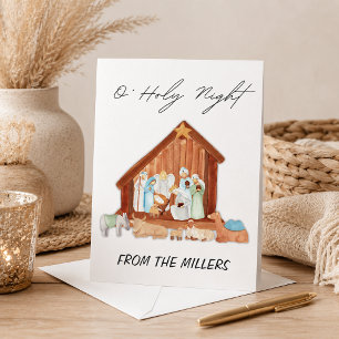 Aquarell O' Holy Night Julkrubba Icke-foto Julkort