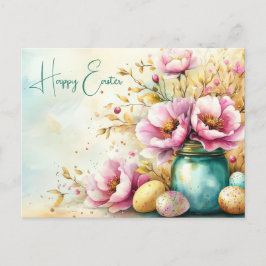 Aquarell Oster Postkarte mit Ostereiern und Blumen Vykort