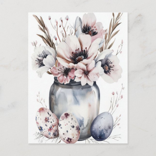 Aquarell Oster Postkarte mit Ostereiern und Blumen Vykort (Framsida)